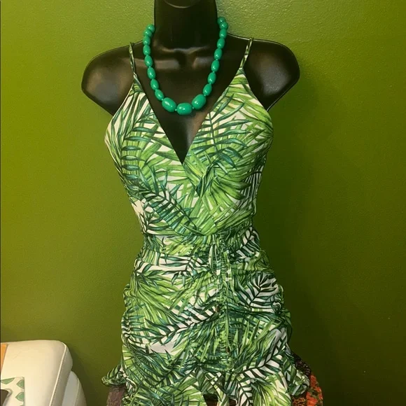 Luxxel Green Leaf Print Dress(adjustable straps) - Picture 6 of 10